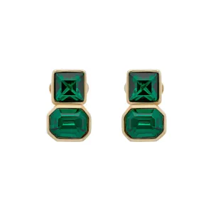 Gold & Emerald Double Crystal Clip Earrings