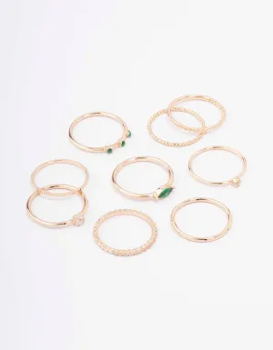 Gold Cubic Zirconia Emerald Marquise Ring 9-Pack