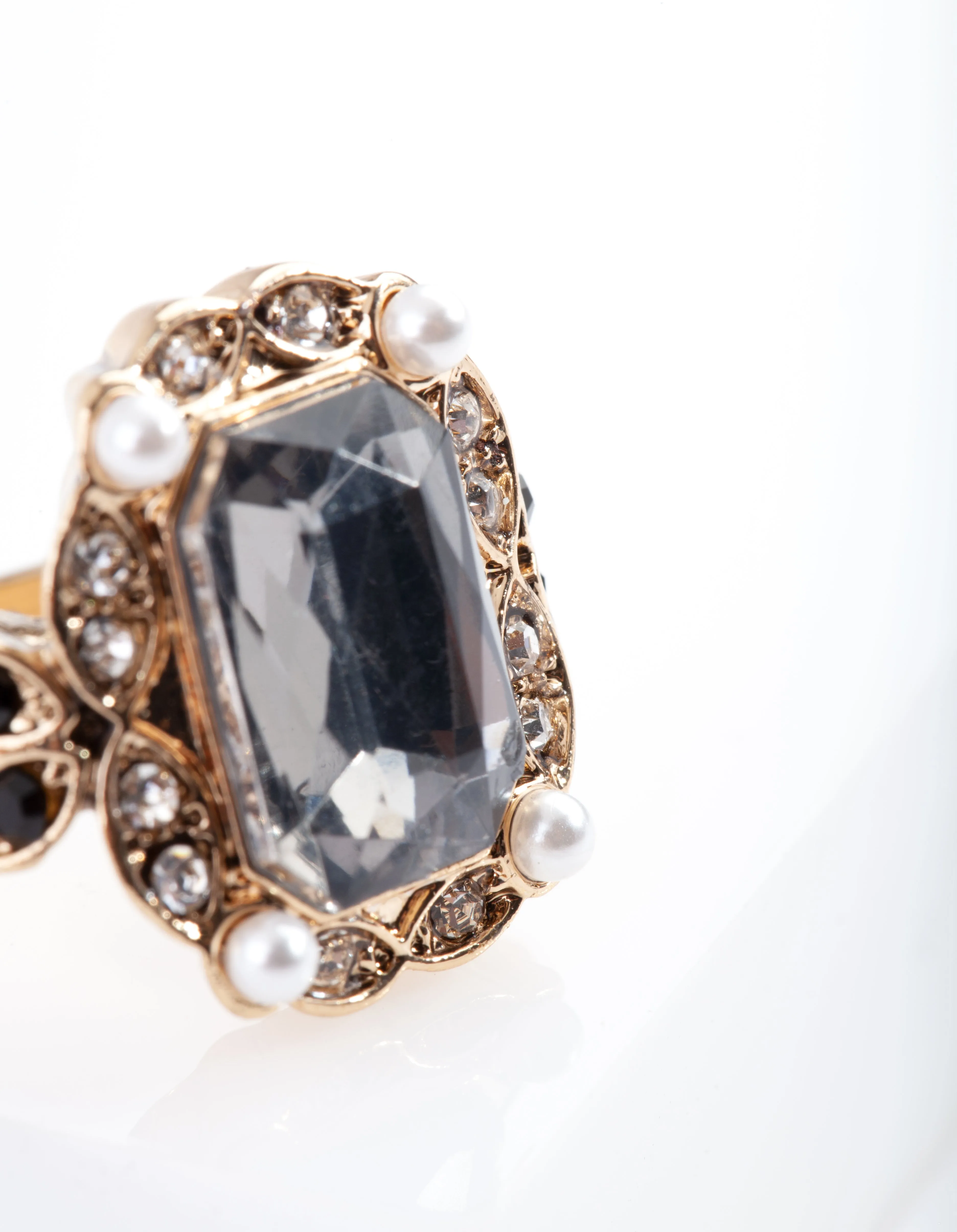 Gold Diamante Black Stone Ring