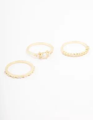 Gold Plated Fine Marquise Triple Stacking Ring Pack