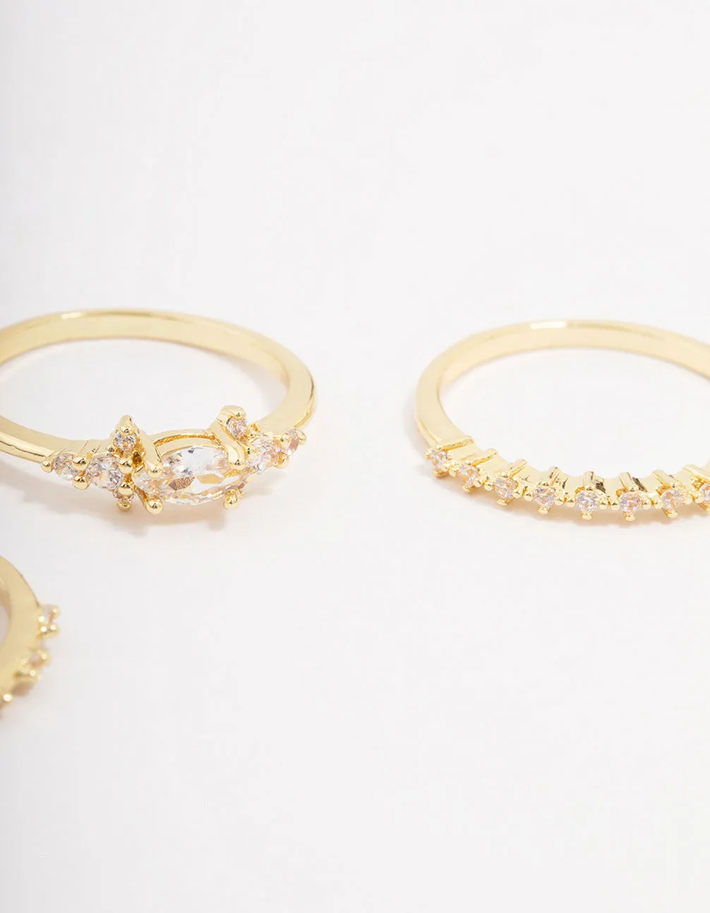 Gold Plated Fine Marquise Triple Stacking Ring Pack