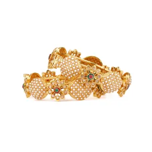 Gold Plated Pearls Studded Openable Bangles, Set of 2