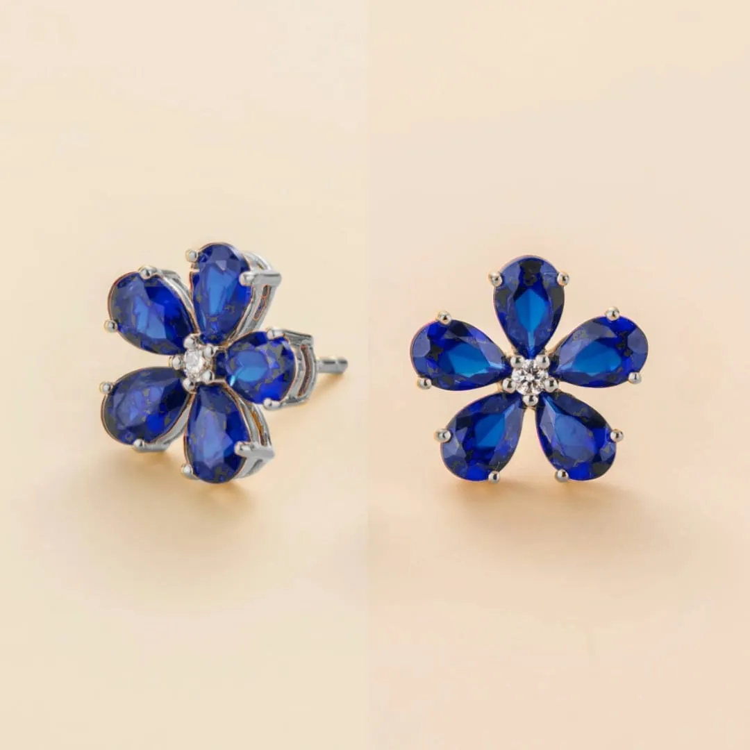 Gold Plated Surgical Steel Color CZ Flower 5 Petal Stud Earrings