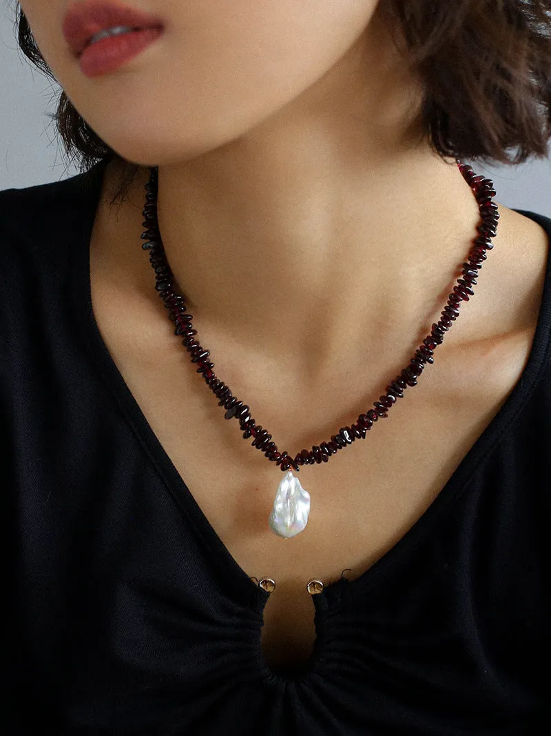 Golden Radiance Baroque Pearl and Garnet Necklace