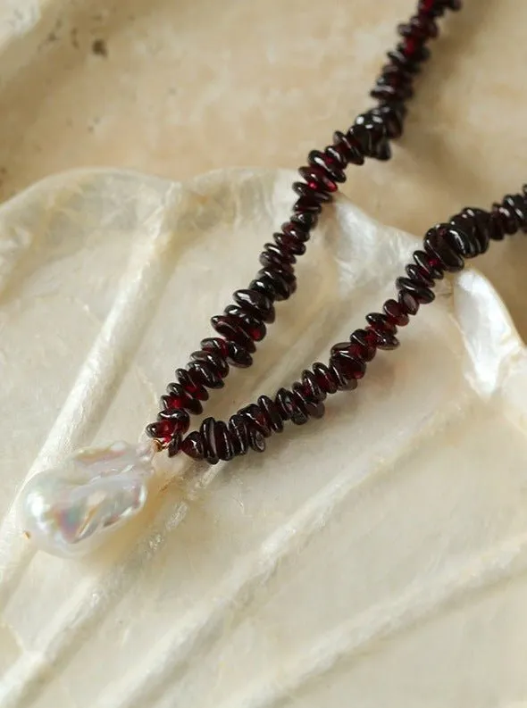 Golden Radiance Baroque Pearl and Garnet Necklace