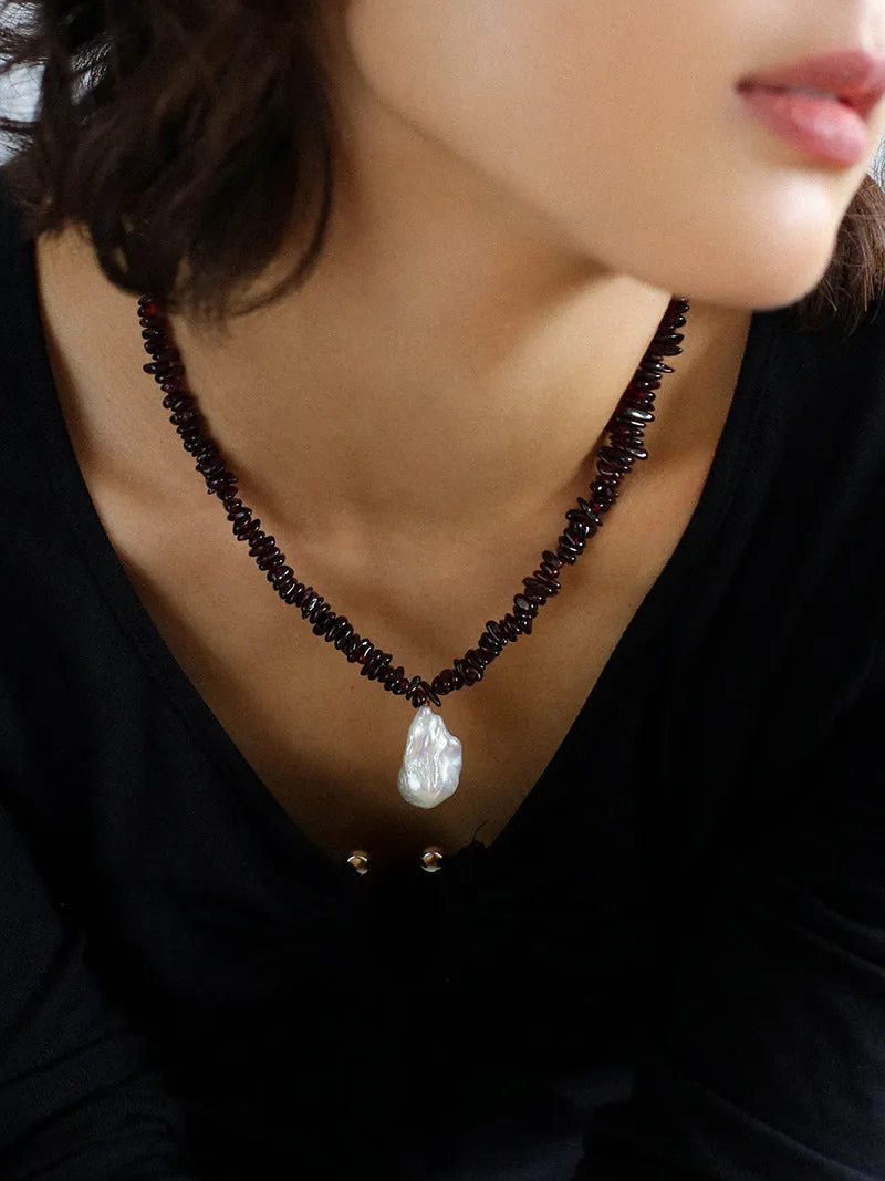 Golden Radiance Baroque Pearl and Garnet Necklace