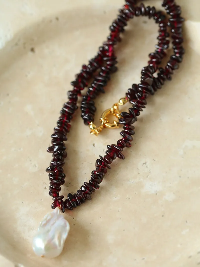 Golden Radiance Baroque Pearl and Garnet Necklace