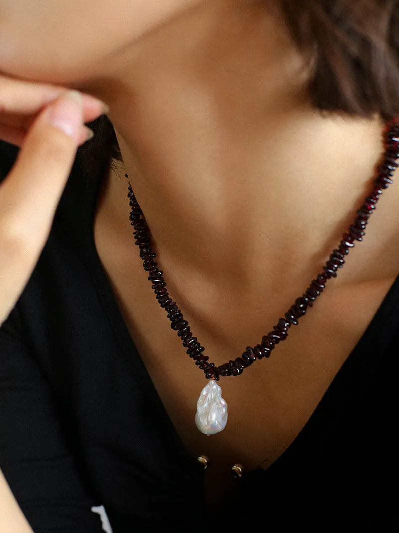 Golden Radiance Baroque Pearl and Garnet Necklace