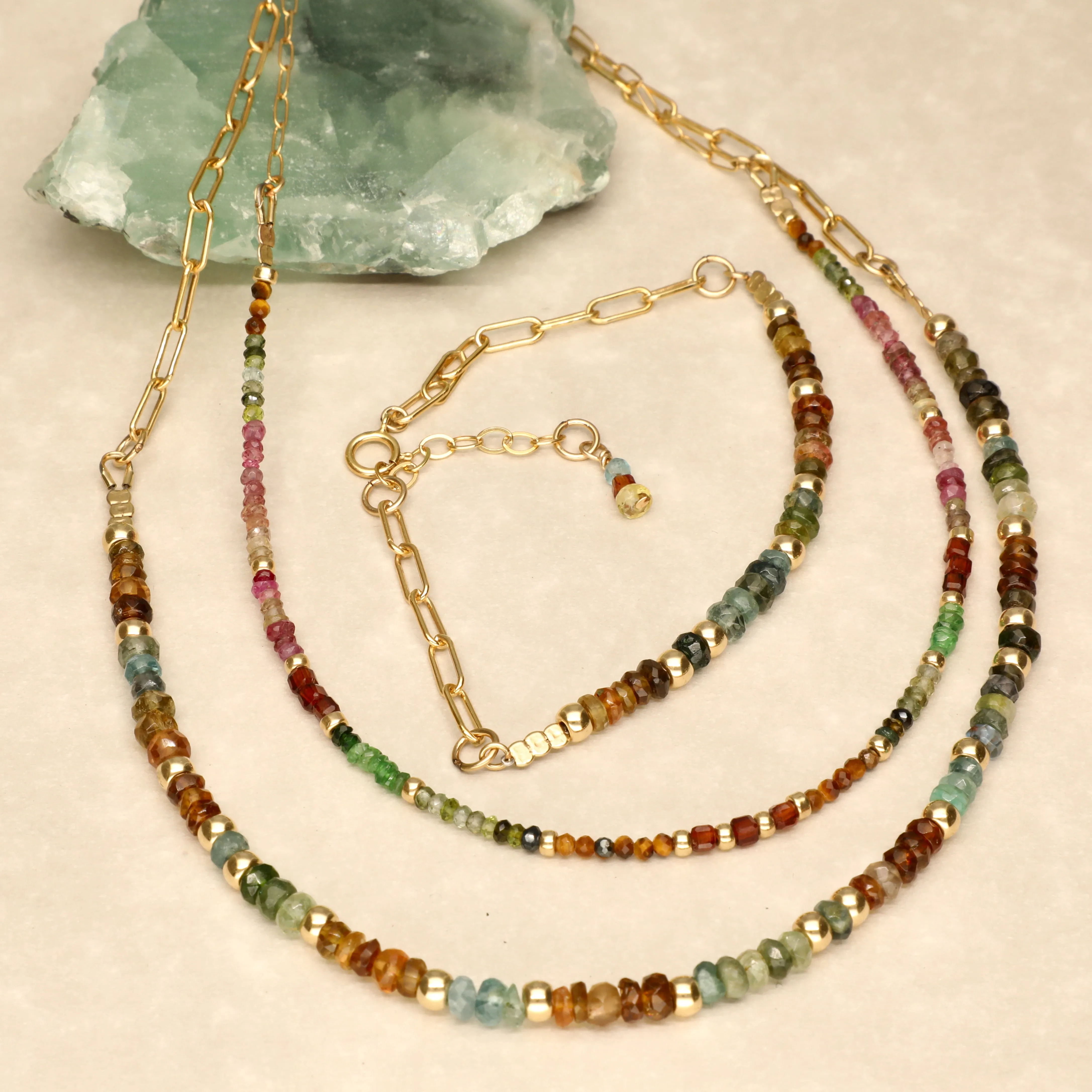 Green Brown Aqua Semi Precious Desert Mix Necklace