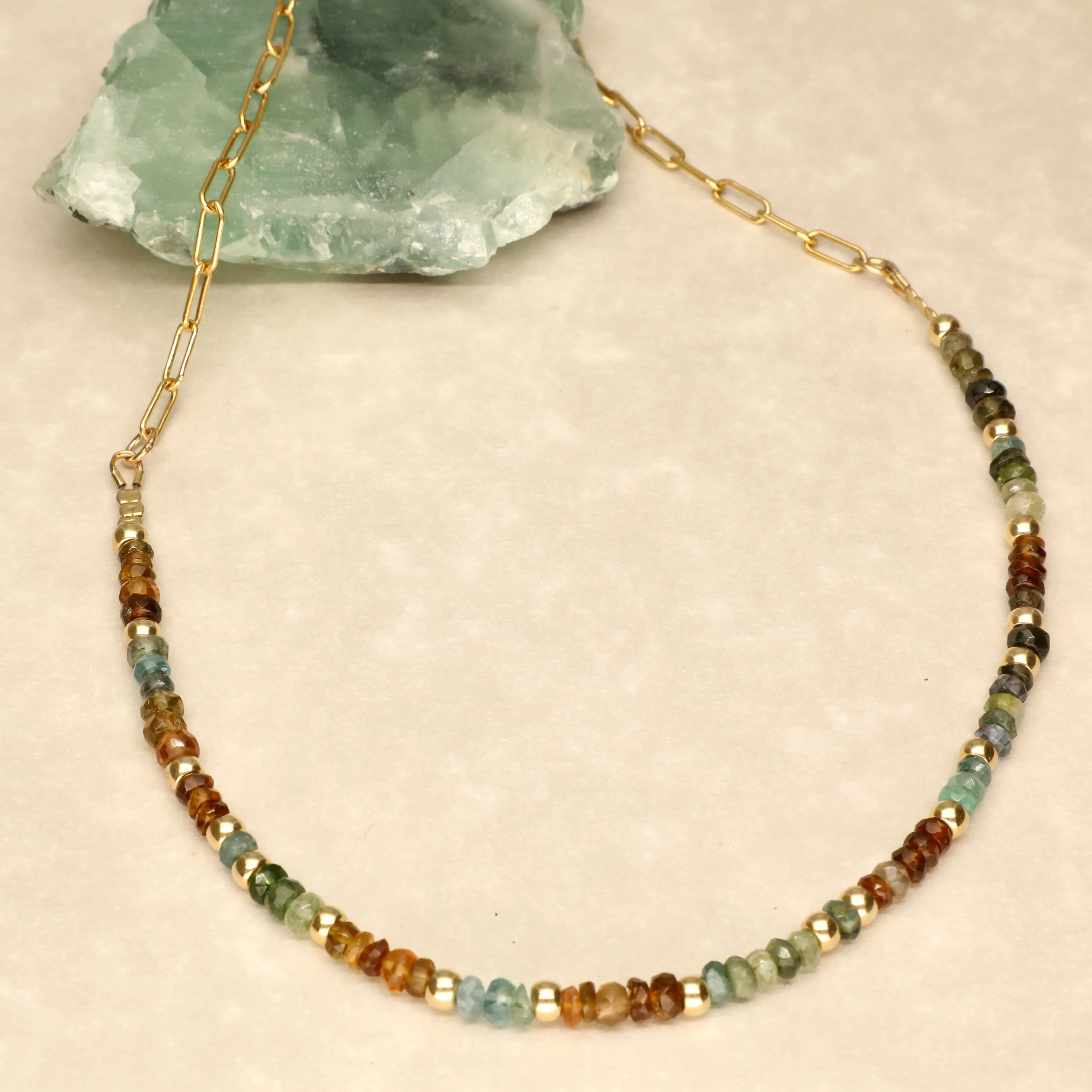 Green Brown Aqua Semi Precious Desert Mix Necklace