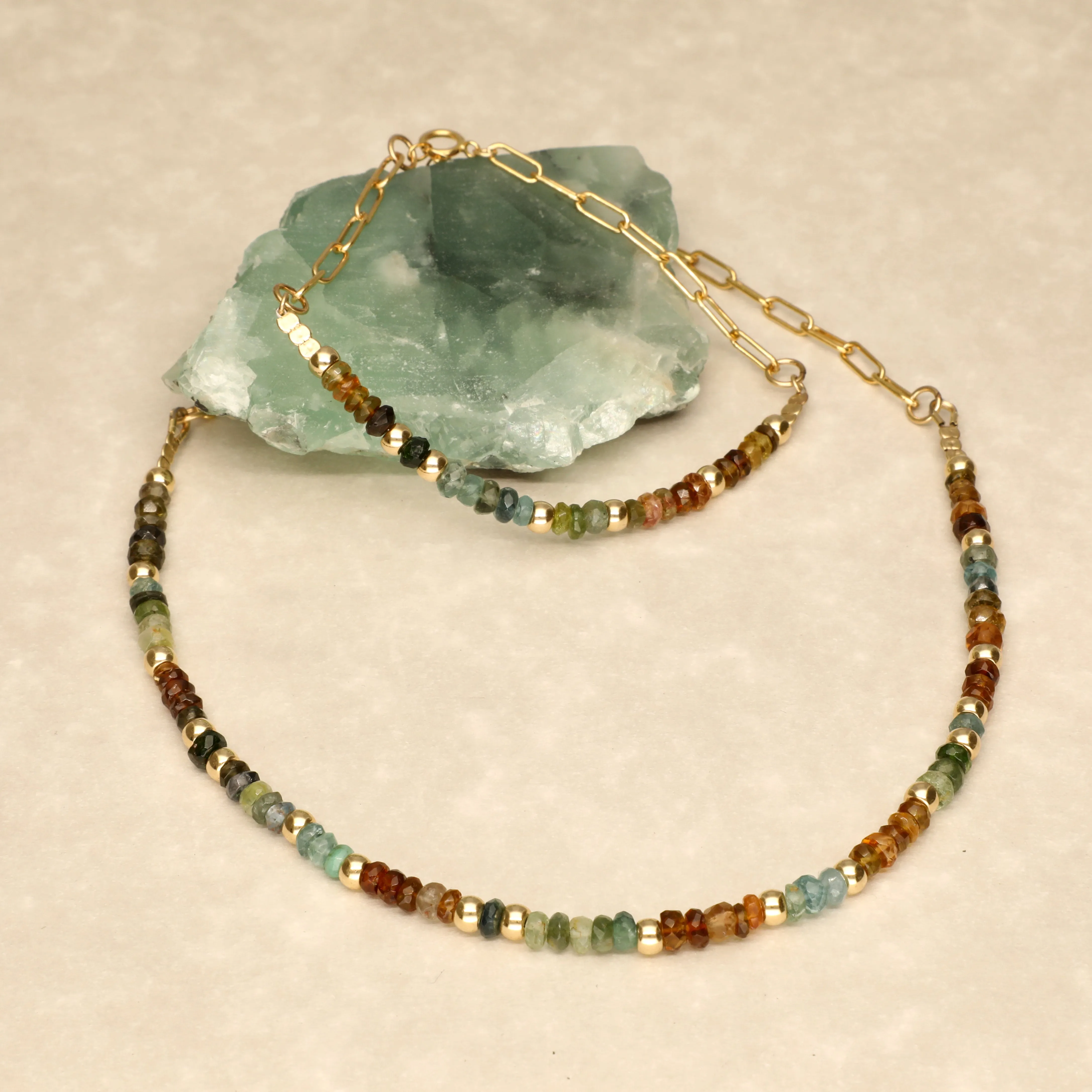 Green Brown Aqua Semi Precious Desert Mix Necklace