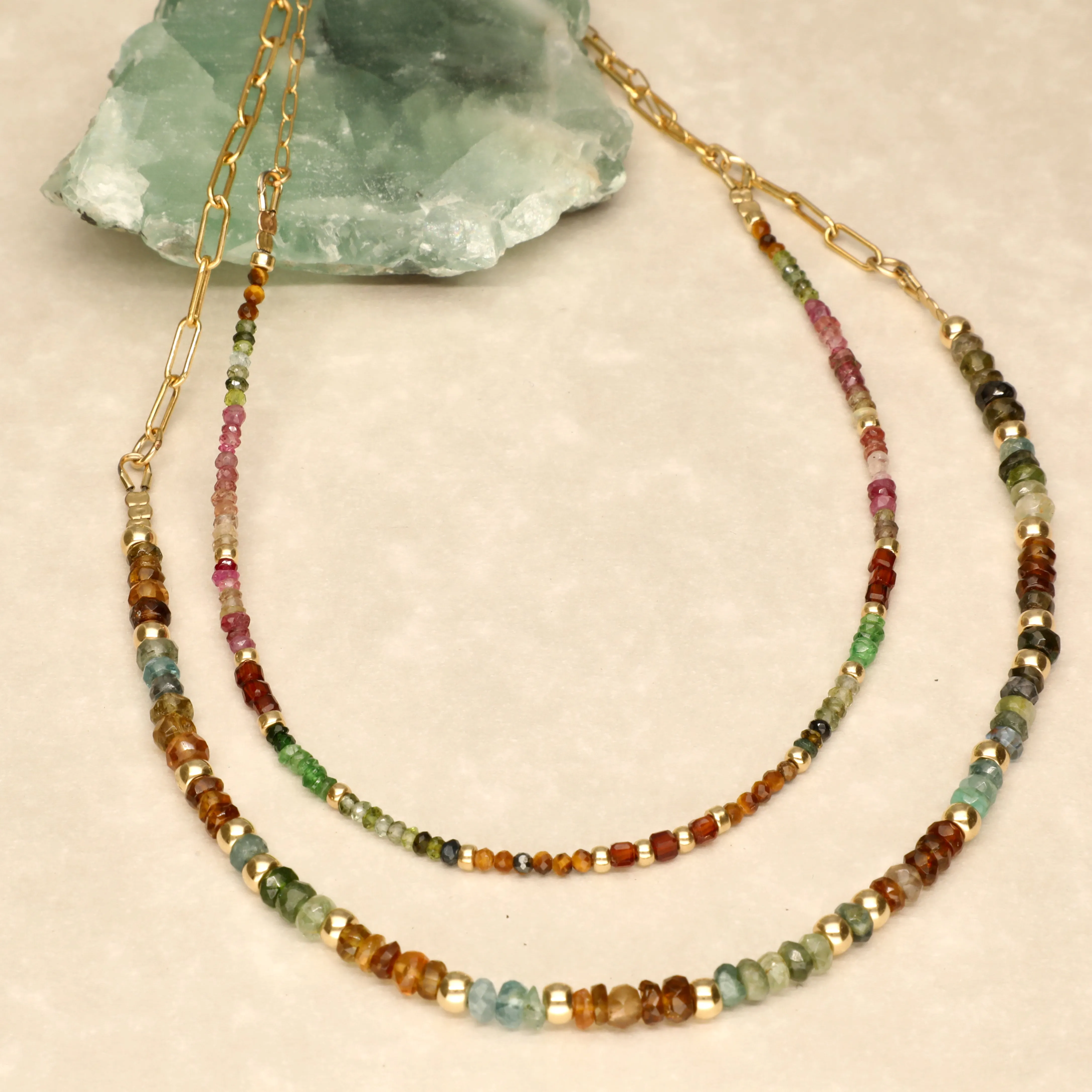 Green Brown Aqua Semi Precious Desert Mix Necklace