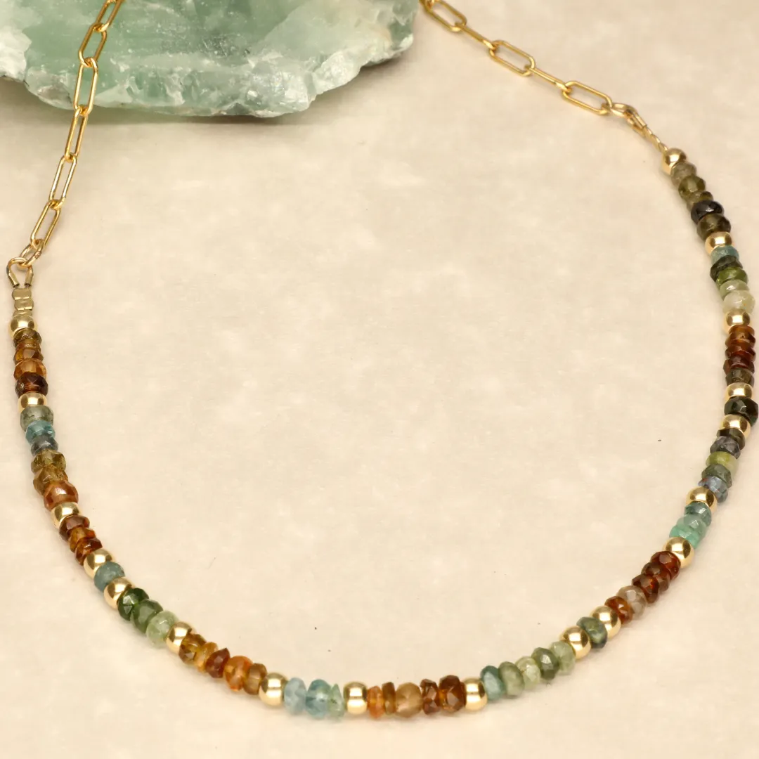 Green Brown Aqua Semi Precious Desert Mix Necklace