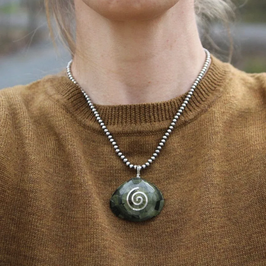 Green Turquoise Covered Shell with Spiral