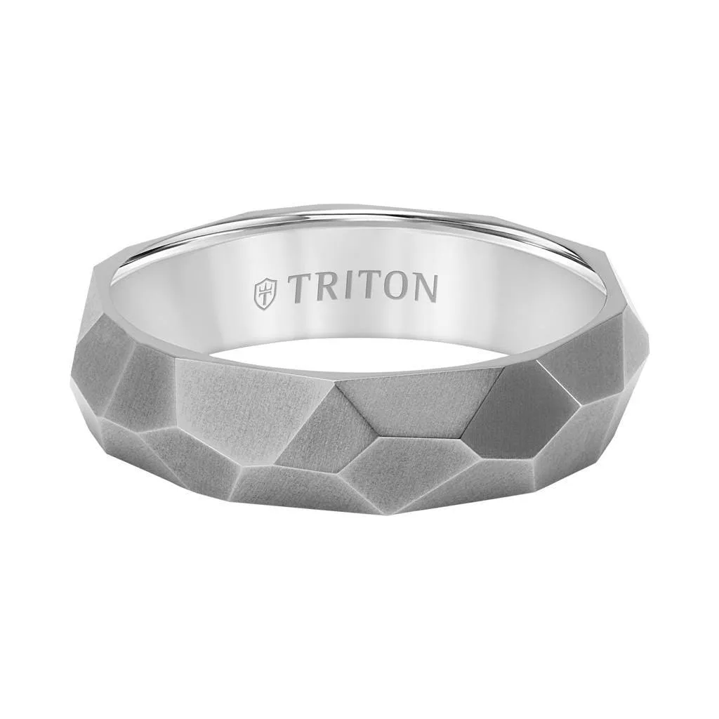 HAZEN 6MM Grey Titanium Comfort Fit Ring with Faceted Brushed Finish