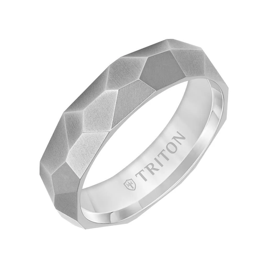 HAZEN 6MM Grey Titanium Comfort Fit Ring with Faceted Brushed Finish