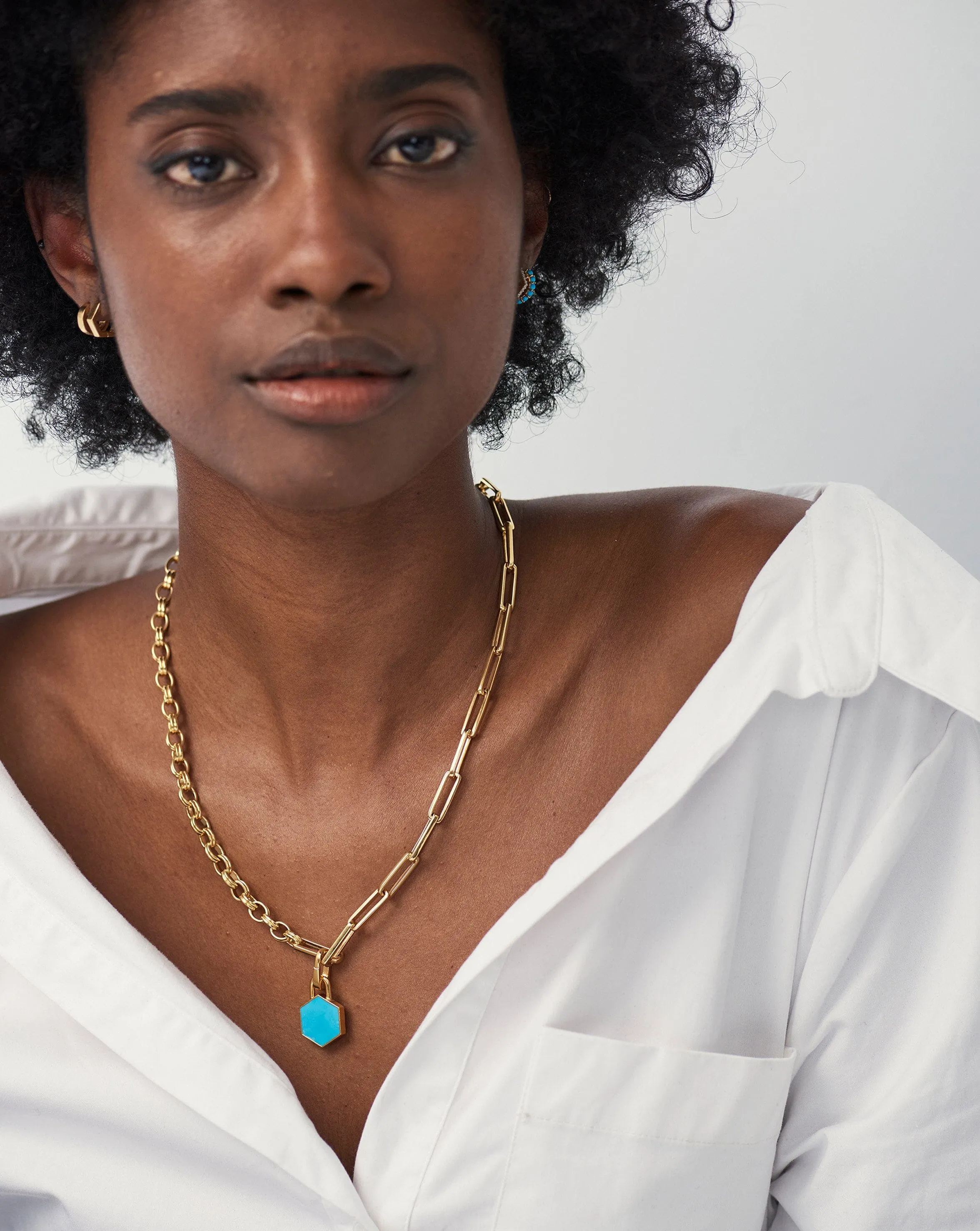 Hex Chain Necklace | 18ct Gold Plated/Turquoise