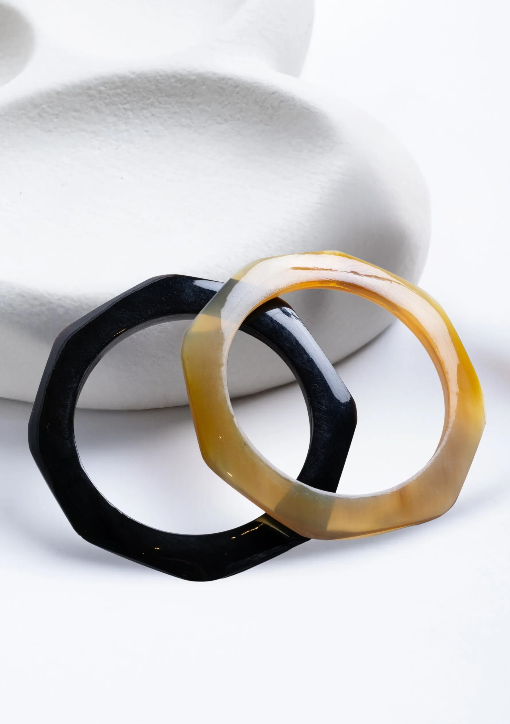 Hexagon Natural and Black Buffalo Horn Bangles (Set of 2)