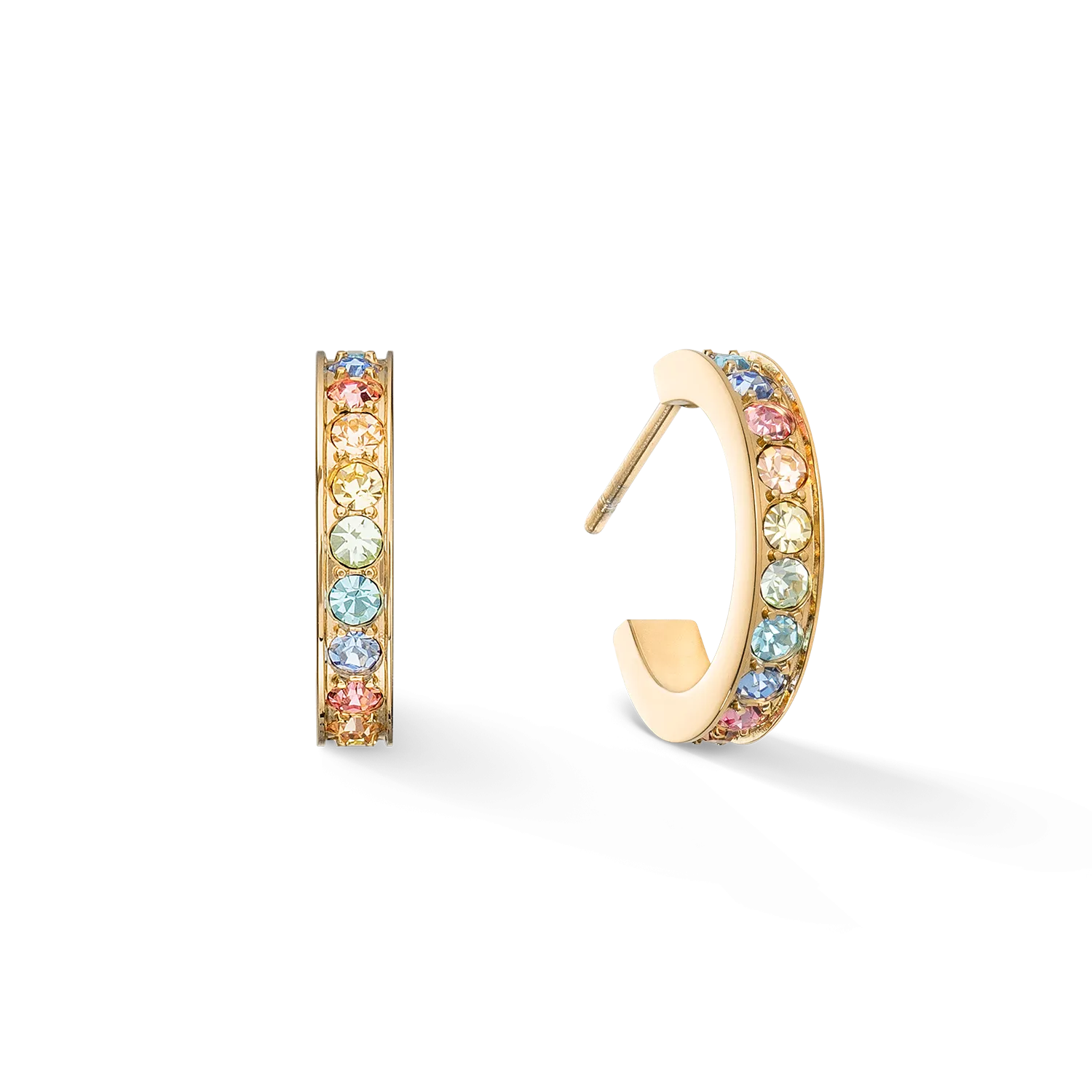 Hoop earrings 15 stainless steel & crystals gold multicolour pastel