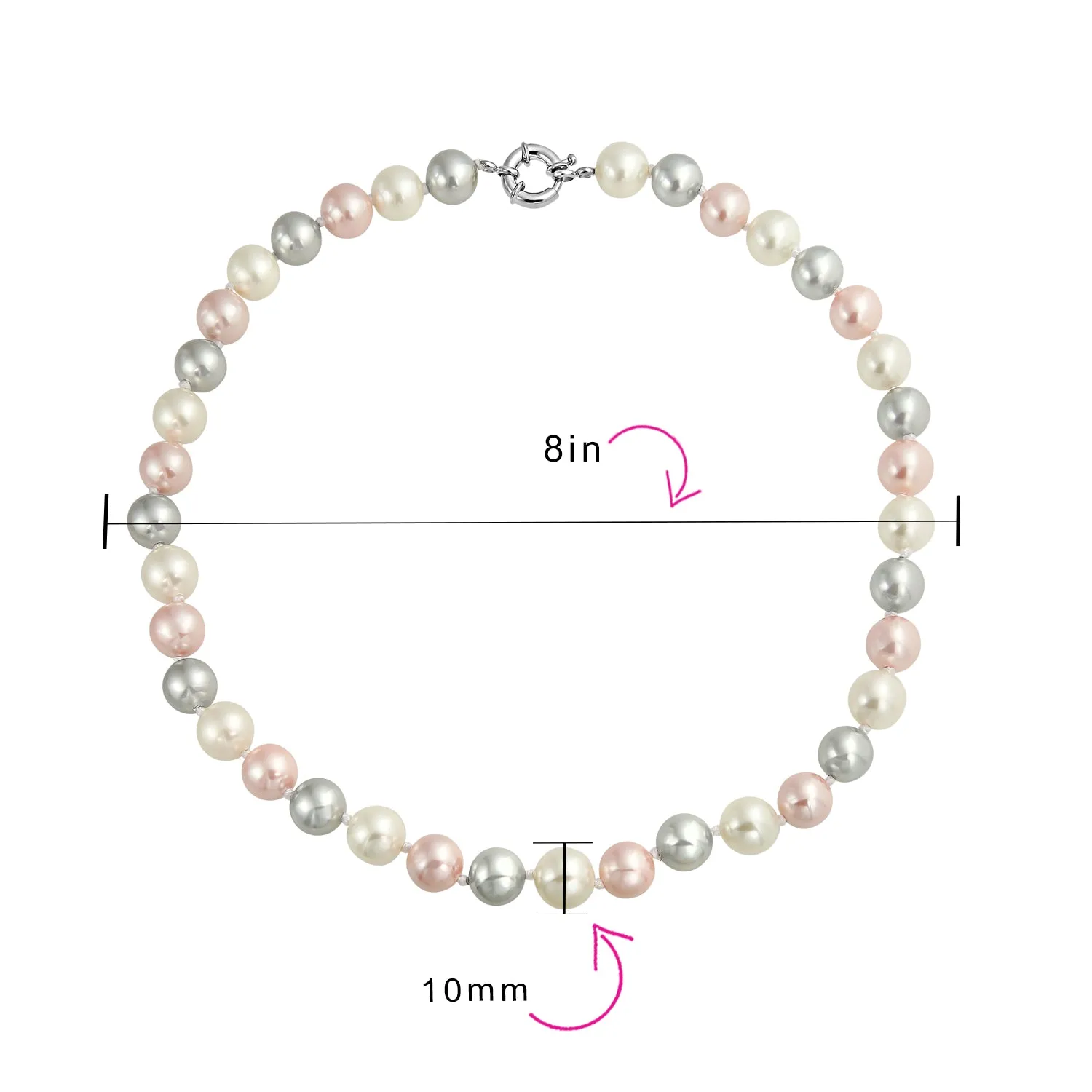 Imitation Pearl Strand Necklace Silver Plated Clasp 10MM