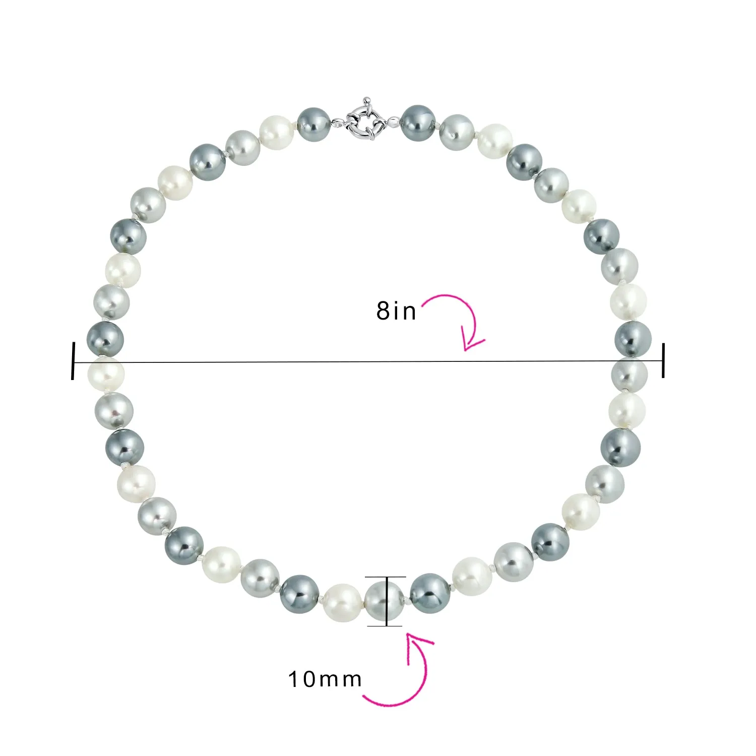 Imitation Pearl Strand Necklace Silver Plated Clasp 10MM