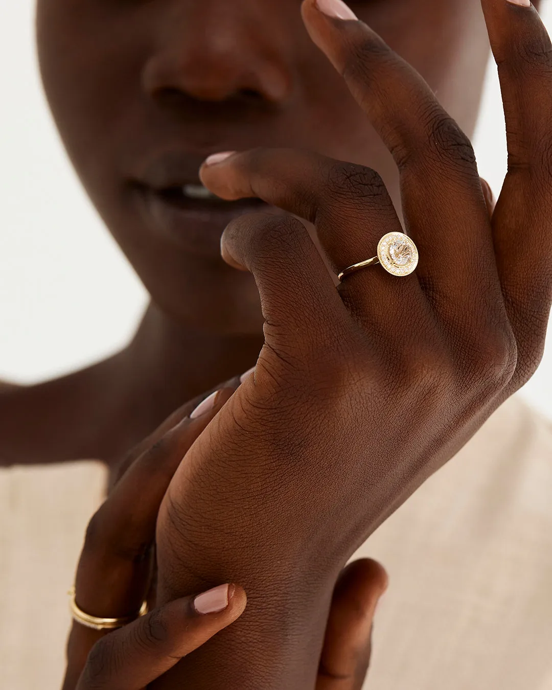 Imogen Halo Ring | Rutilated Quartz & Diamonds