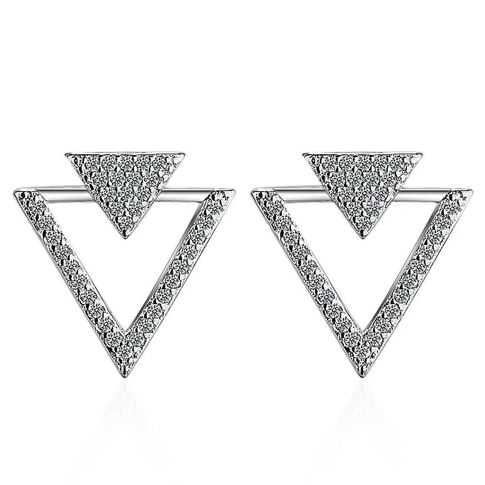 Inverted Pyramid Stud Earrings White Gold