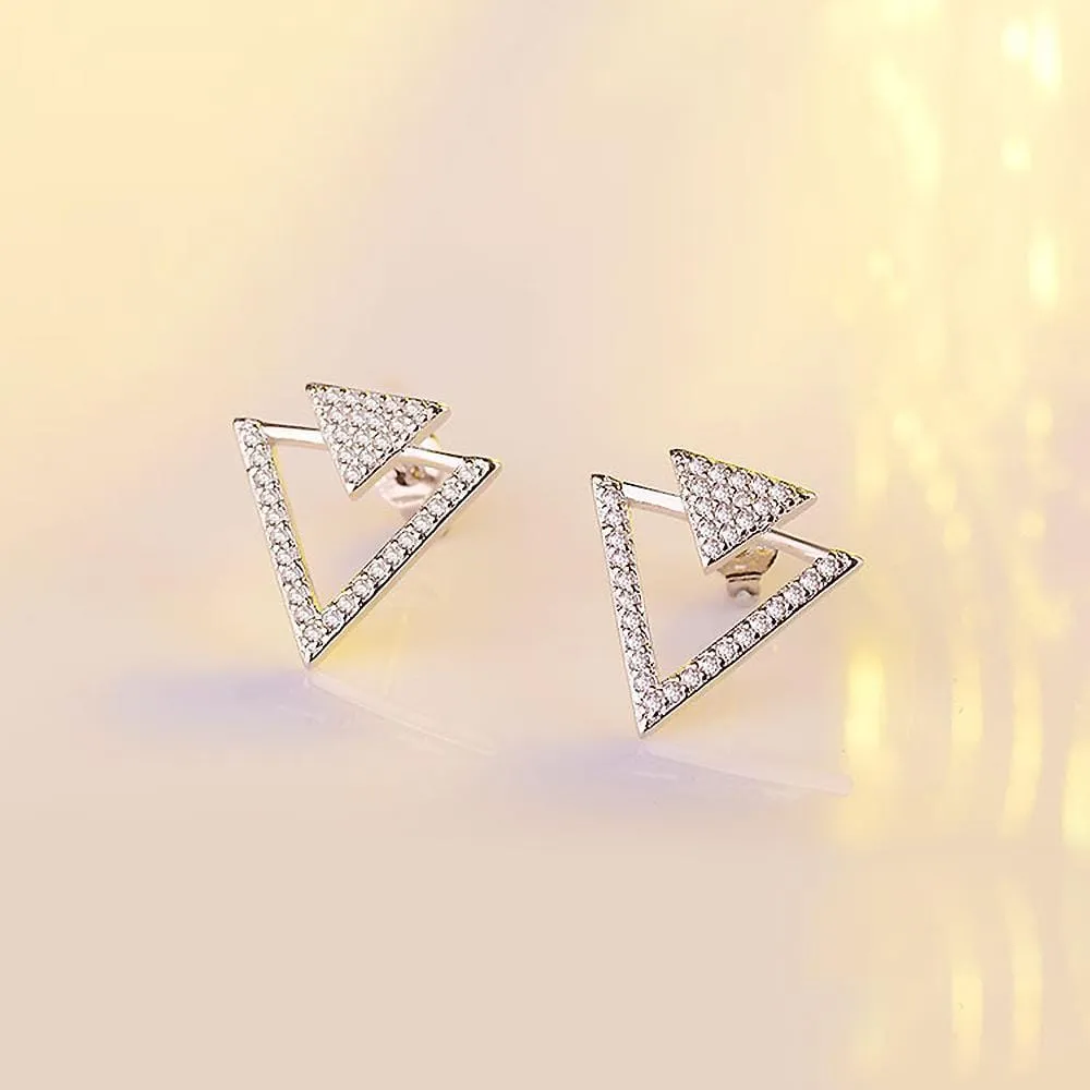 Inverted Pyramid Stud Earrings White Gold