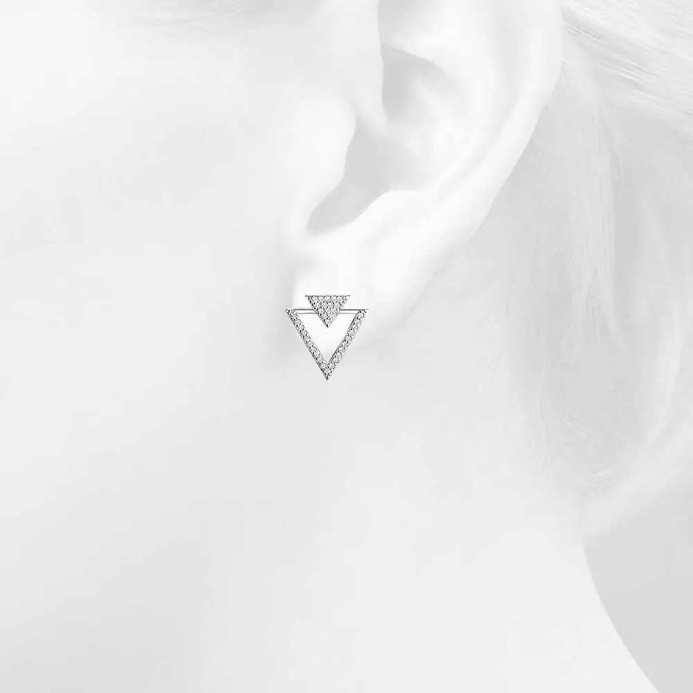 Inverted Pyramid Stud Earrings White Gold