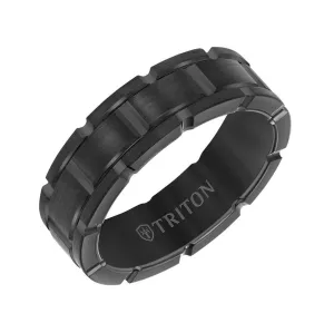 KAEO 7MM Black Tungsten with Black Diamond-Like Coating Comfort Fit Ring - T-Link Design