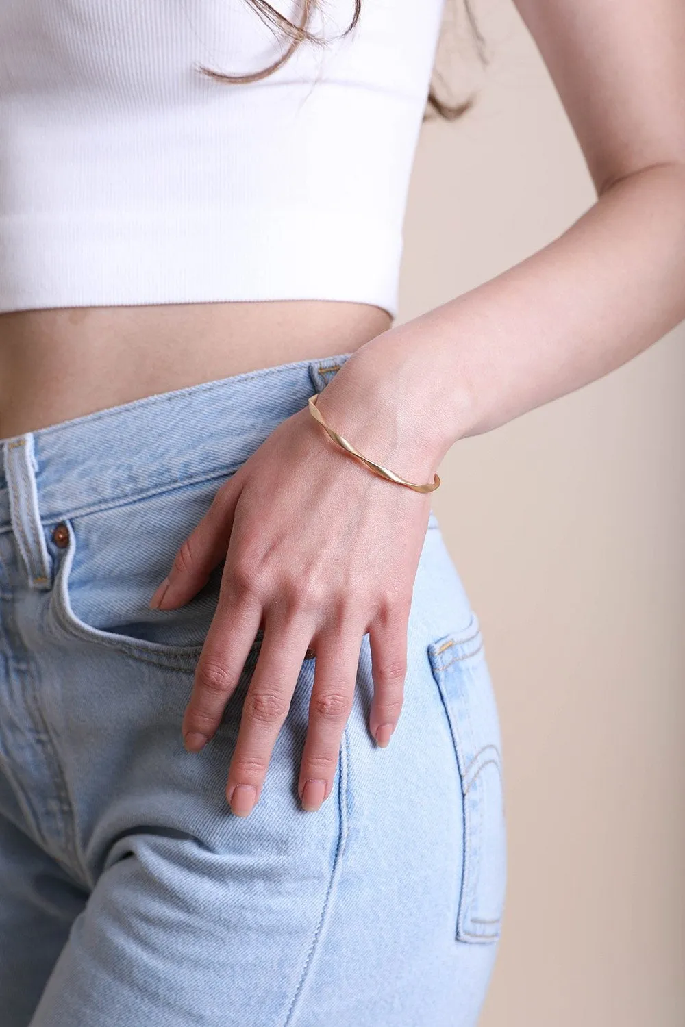 Matte Gold Twist Bangle Cuff