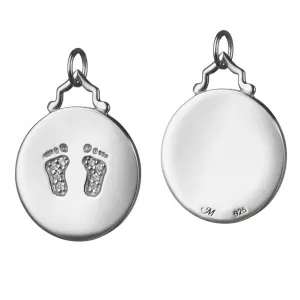 Monica Rich Kosann Sterling Silver 3/4" Charm White Sapphire "baby feet" Footprints