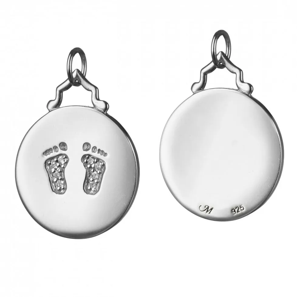 Monica Rich Kosann Sterling Silver 3/4" Charm White Sapphire "baby feet" Footprints