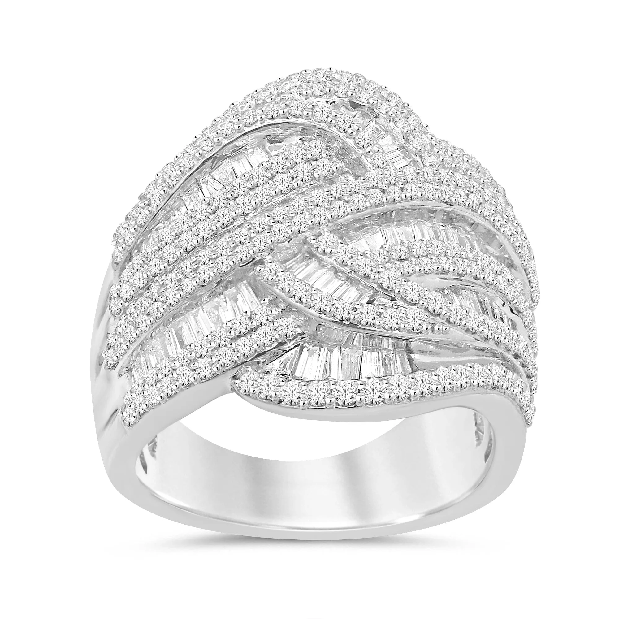 Multi Layer Baguette Channel Ring with 2.00ct of Diamonds in 9ct White Gold