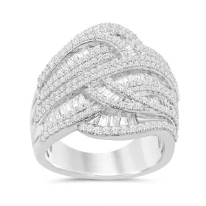 Multi Layer Baguette Channel Ring with 2.00ct of Diamonds in 9ct White Gold