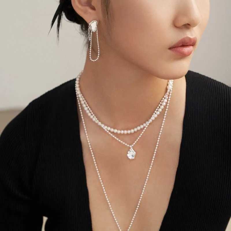 Multilayer Pearl Necklace with Sterling Silver Chain-Superior Lake