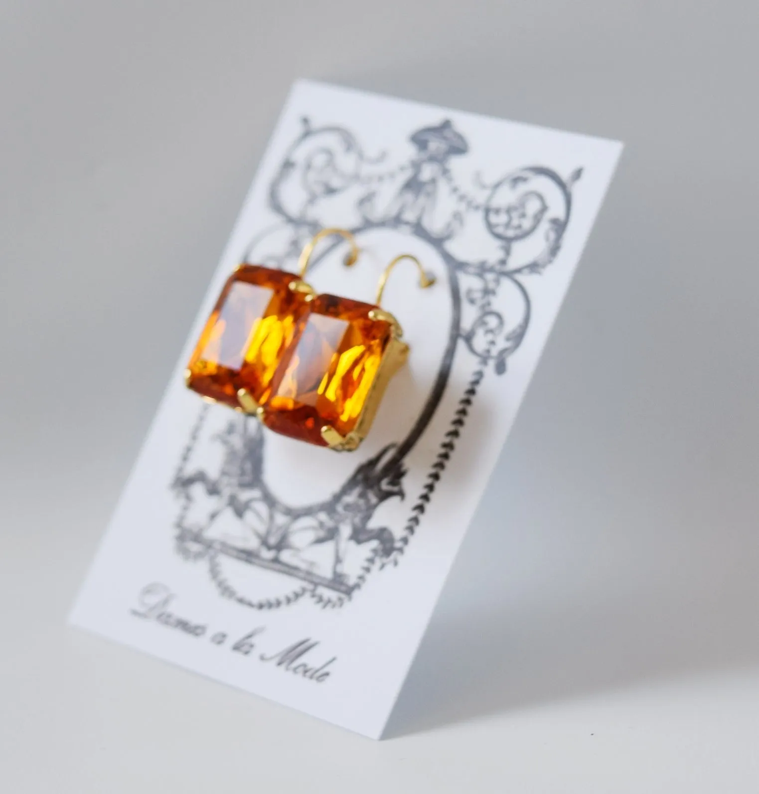 Orange Topaz Crystal Earrings - Large Octagon