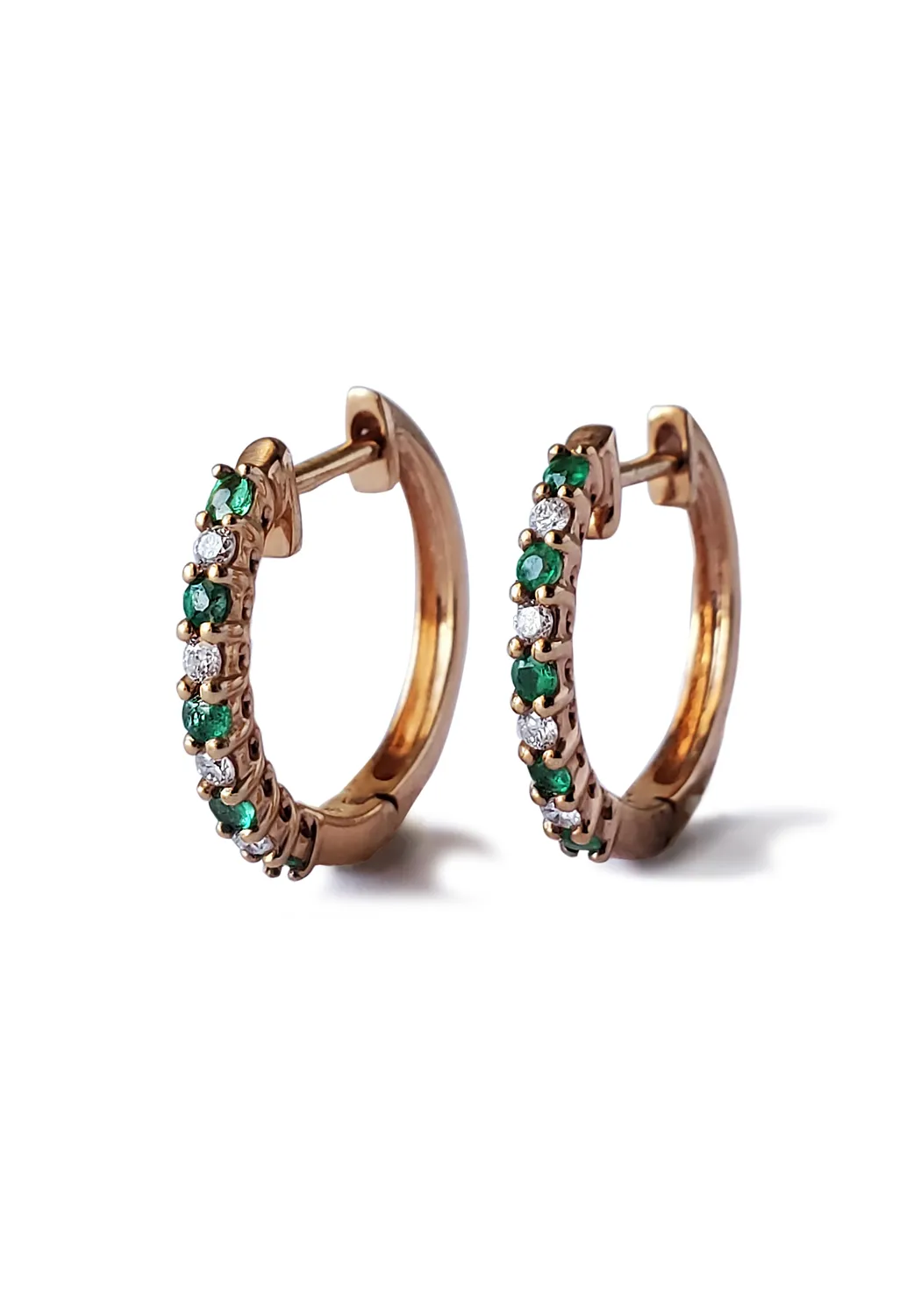 Oster Collection 14KRG Mini Diamond & Emerald Hoop Earrings