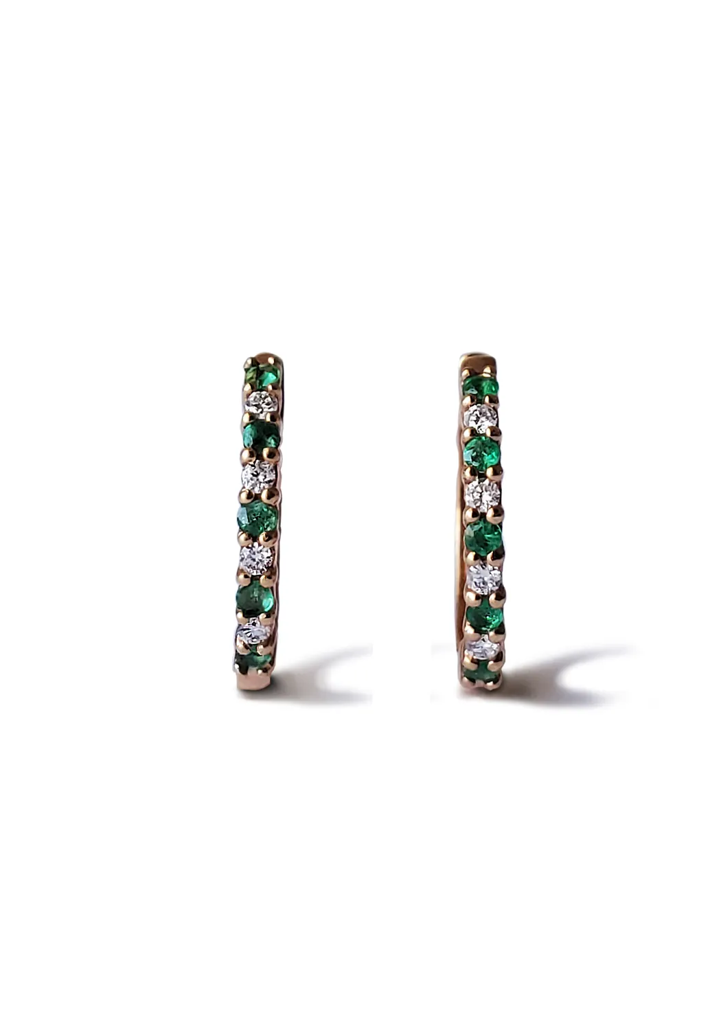 Oster Collection 14KRG Mini Diamond & Emerald Hoop Earrings