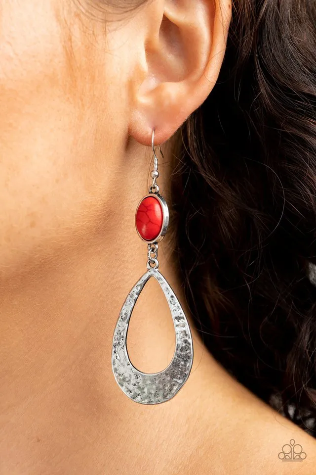 Paparazzi Earring ~ Badlands Baby - Red