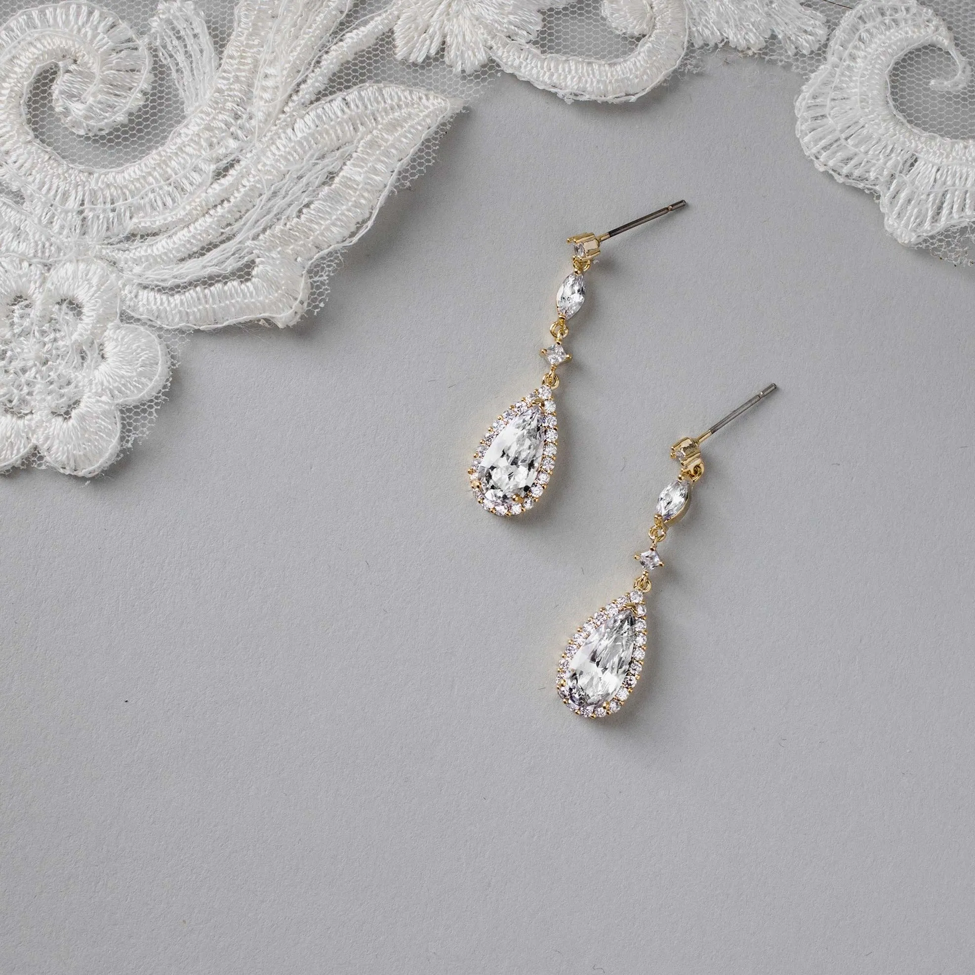 Pave Elongated Pear Drop CZ Earrings