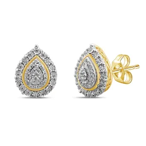 Pear Shaped Stud Earrings with 0.15ct of Diamonds in 9ct Yellow Gold