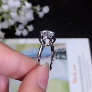 Platinum Plated Silver Vintage Solitaire Moissanite Ring 1.5ct