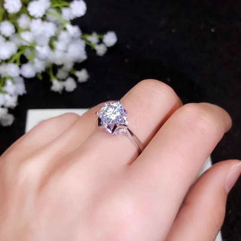 Platinum Plated Silver Vintage Solitaire Moissanite Ring 1.5ct