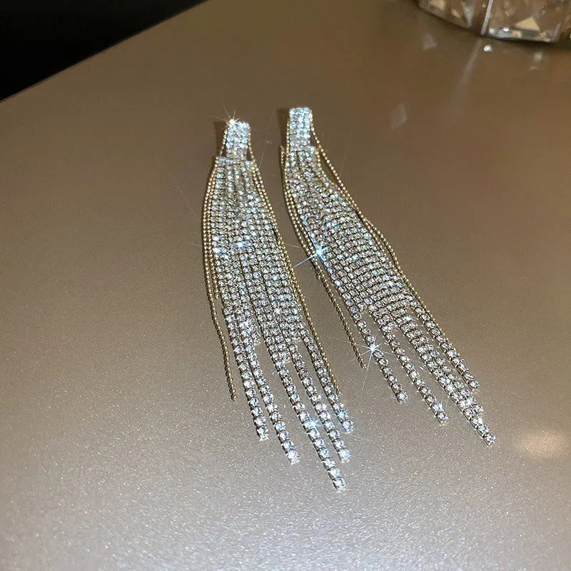 Pre Order:  Diamond Zircon Long Tassel Earrings