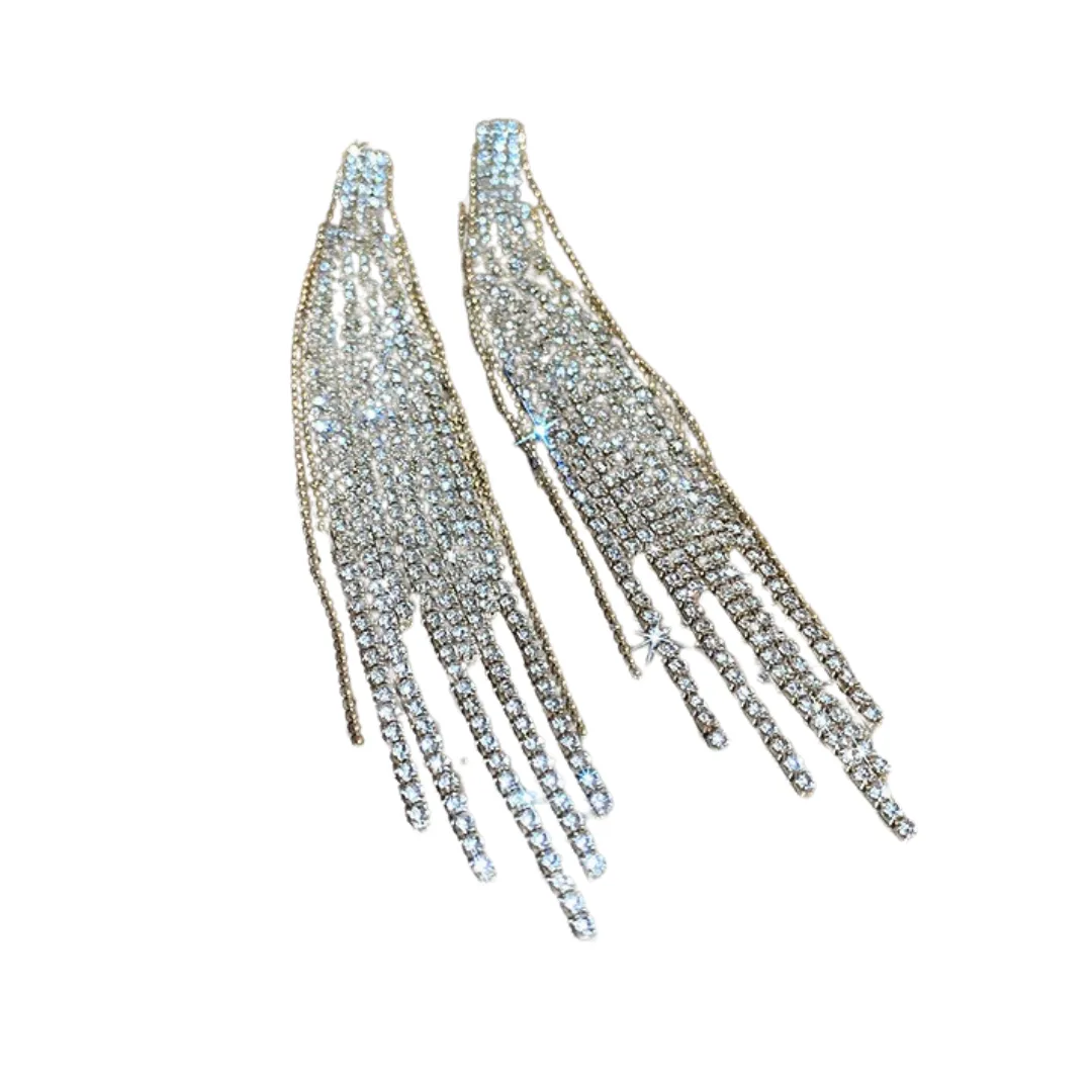 Pre Order:  Diamond Zircon Long Tassel Earrings