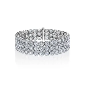 Presley 15 Carat Earth Mined Round Brilliant 3 Row Diamond Bracelet in 18k White Gold