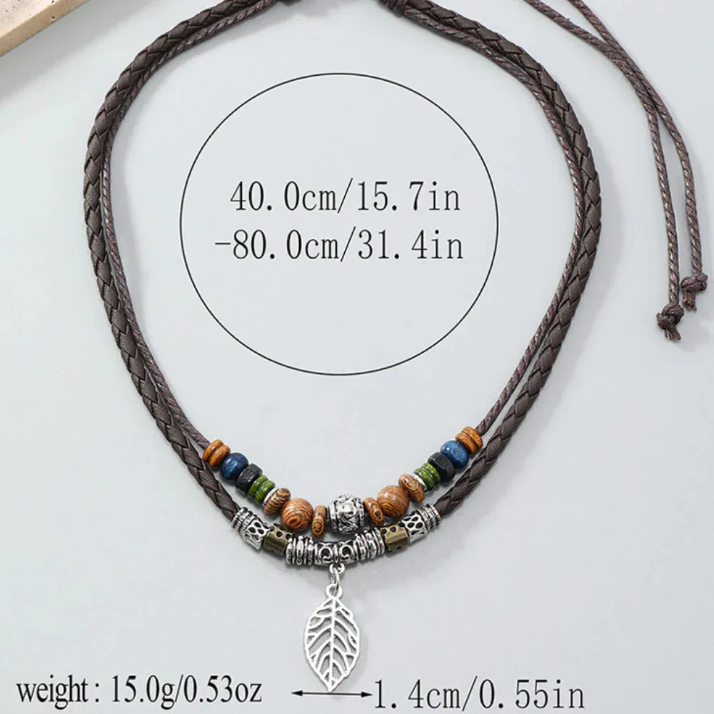 " Boho Leaf Wood Bead" Necklaces