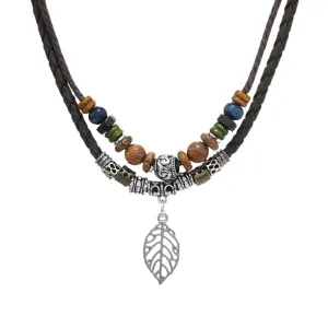 " Boho Leaf Wood Bead" Necklaces