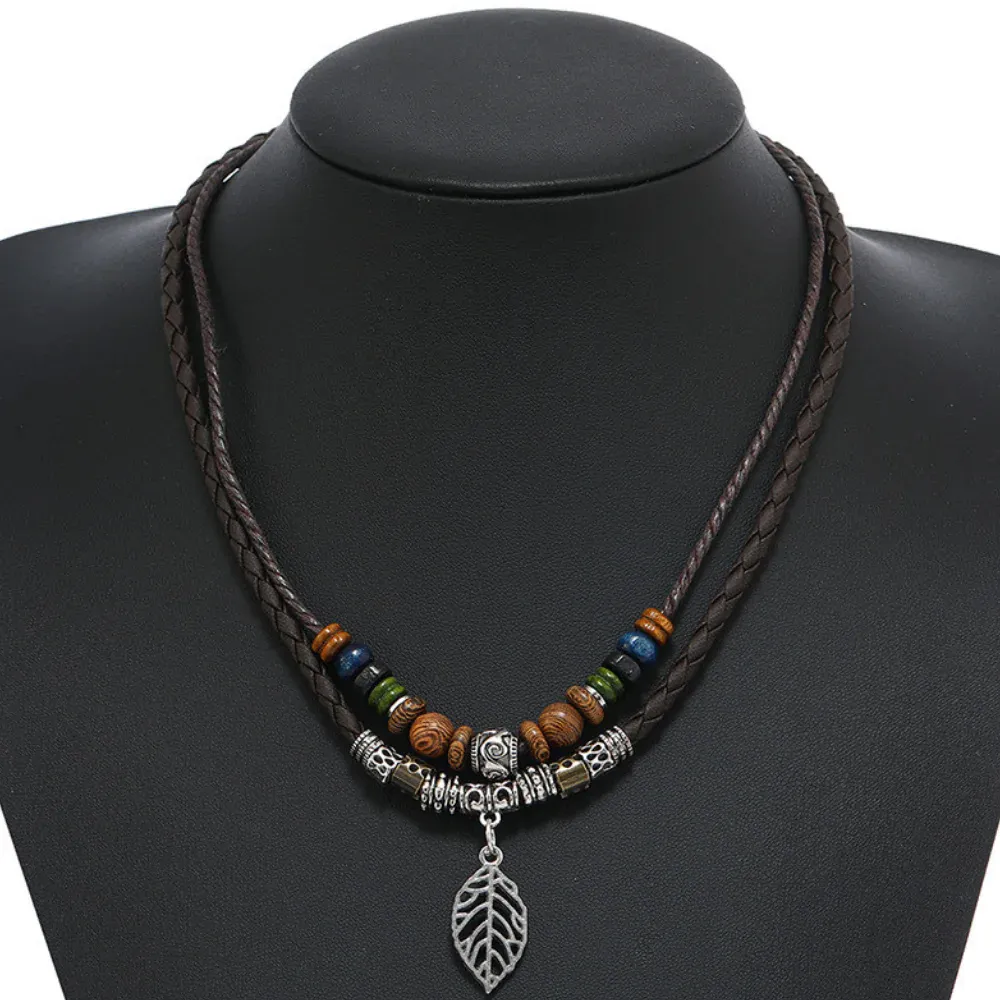 " Boho Leaf Wood Bead" Necklaces